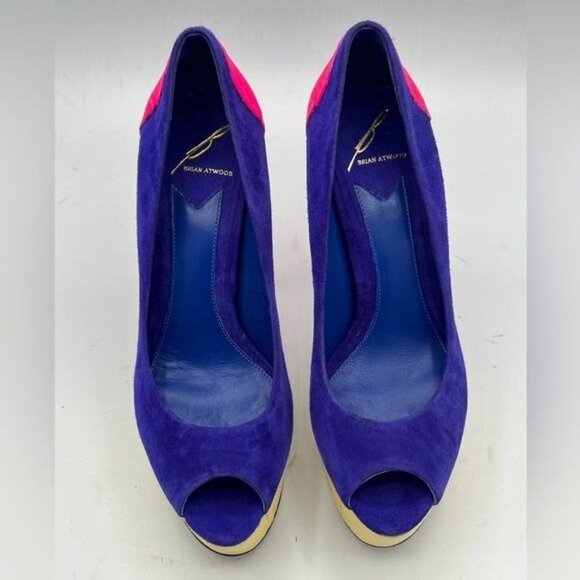 BRIAN ATWOOD Blayne Colorblock Suede Peeptoe Heels Size 7 - Picture 13 of 15
